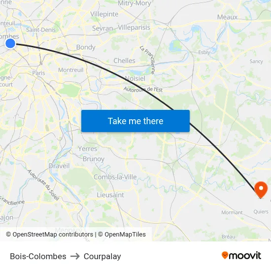 Bois-Colombes to Courpalay map