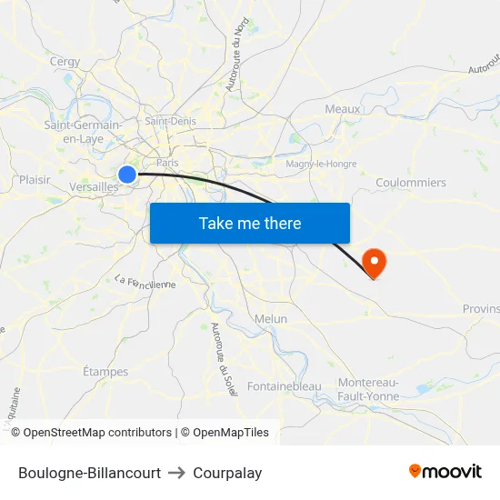 Boulogne-Billancourt to Courpalay map