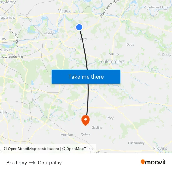 Boutigny to Courpalay map