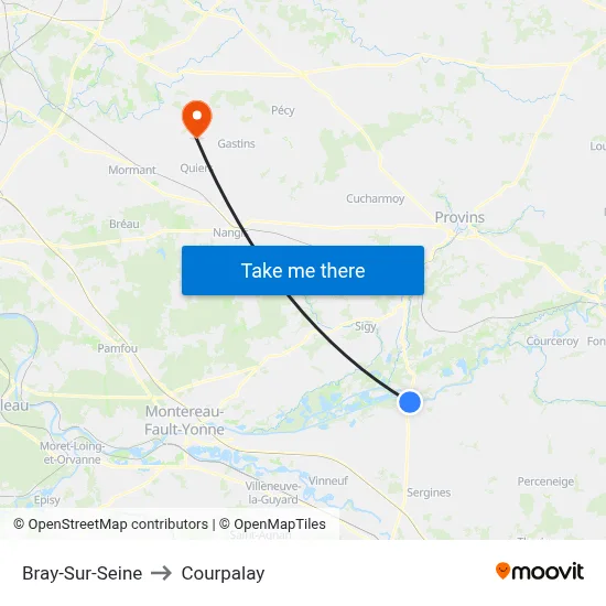 Bray-Sur-Seine to Courpalay map