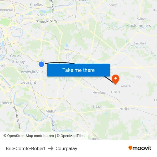 Brie-Comte-Robert to Courpalay map