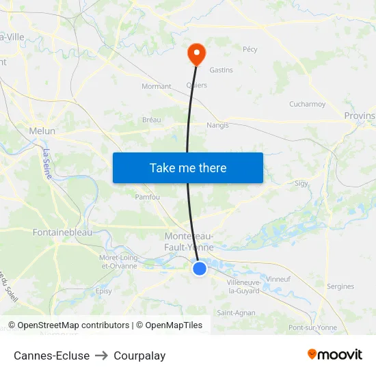 Cannes-Ecluse to Courpalay map