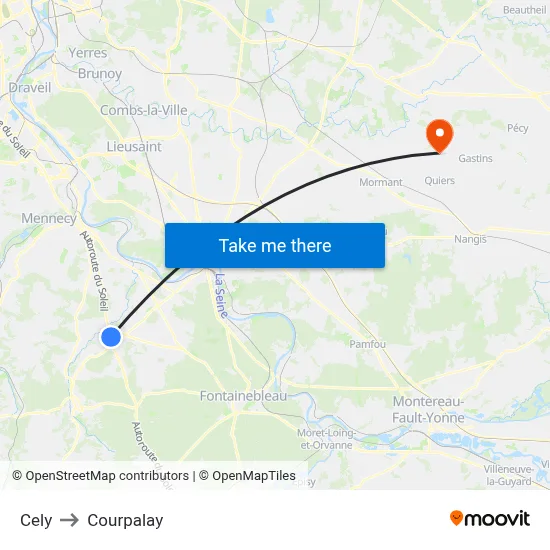 Cely to Courpalay map