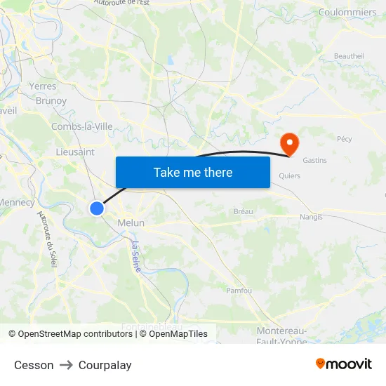 Cesson to Courpalay map