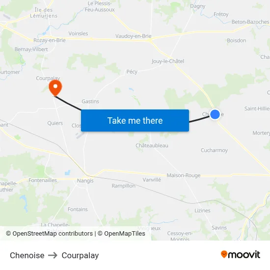 Chenoise to Courpalay map