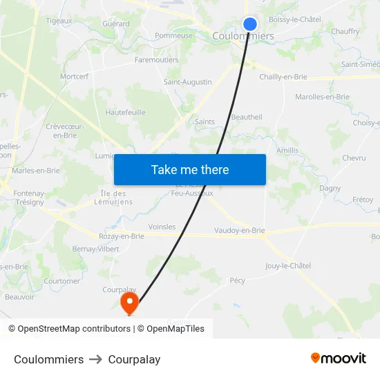Coulommiers to Courpalay map