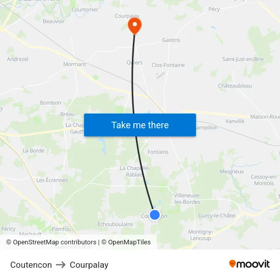 Coutencon to Courpalay map