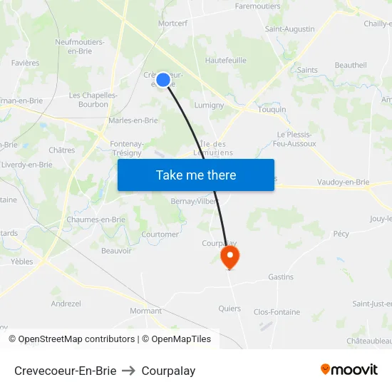 Crevecoeur-En-Brie to Courpalay map