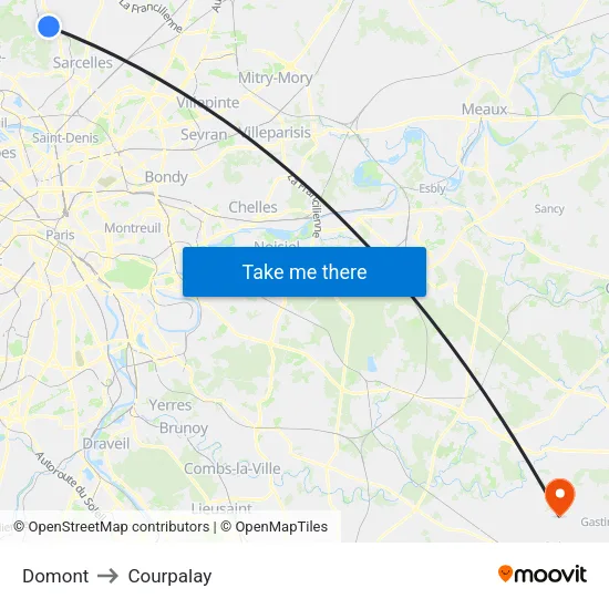 Domont to Courpalay map