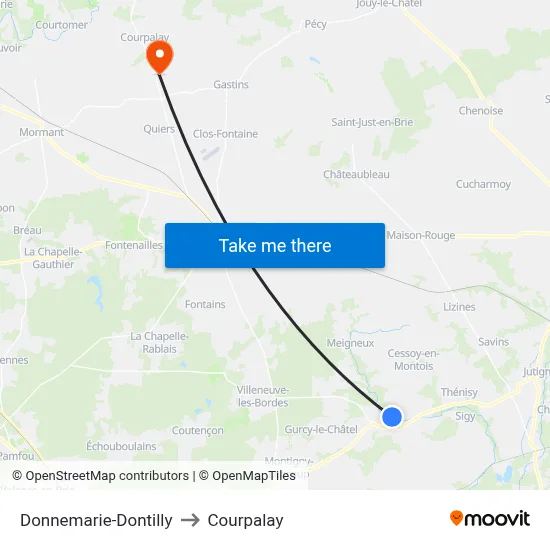 Donnemarie-Dontilly to Courpalay map