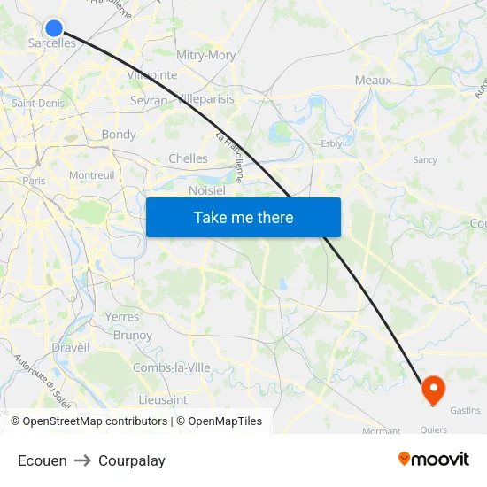 Ecouen to Courpalay map
