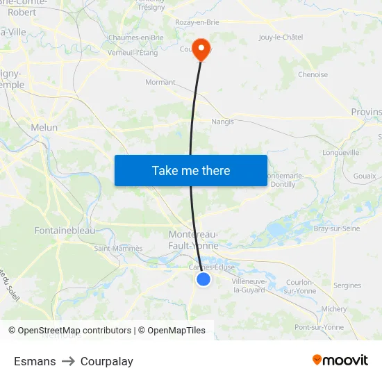 Esmans to Courpalay map