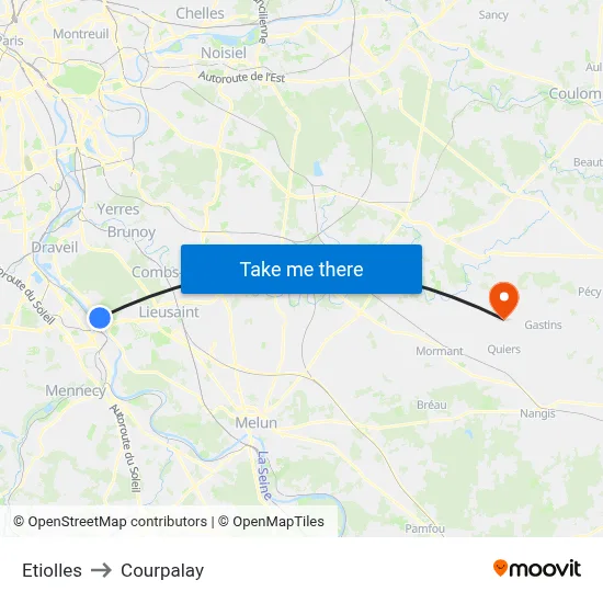 Etiolles to Courpalay map
