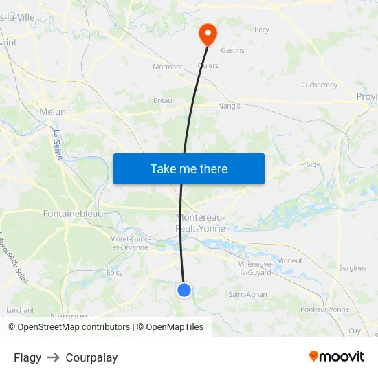 Flagy to Courpalay map