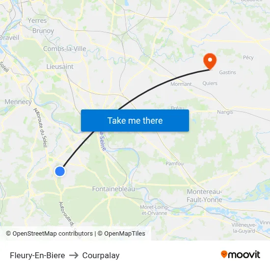 Fleury-En-Biere to Courpalay map