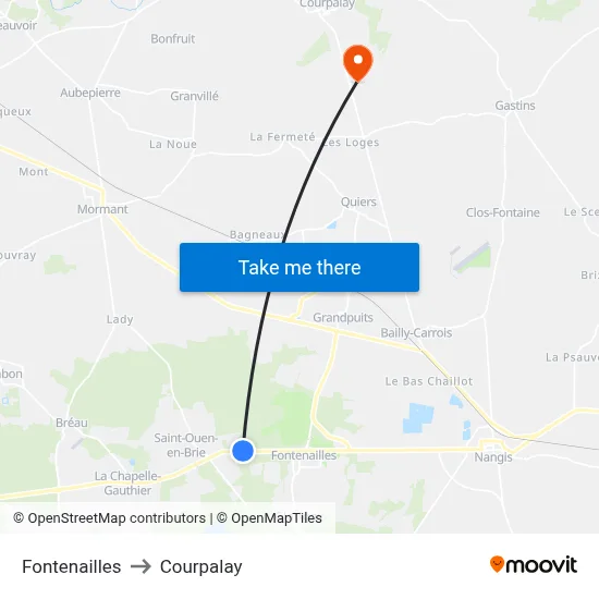 Fontenailles to Courpalay map