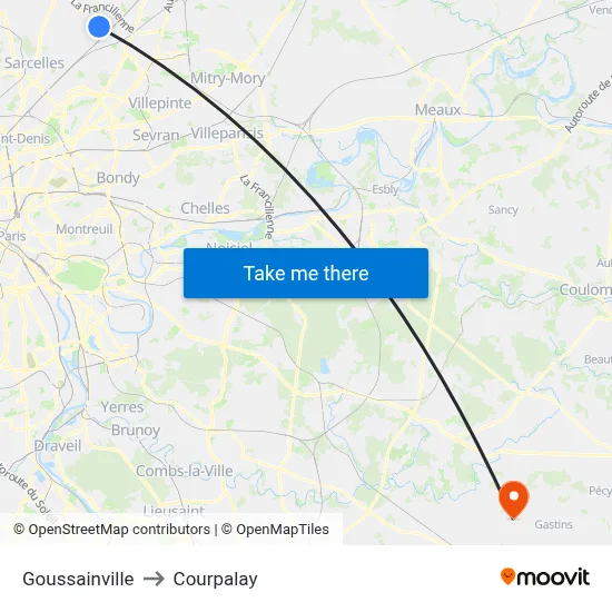 Goussainville to Courpalay map
