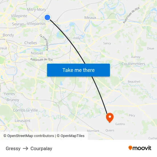 Gressy to Courpalay map