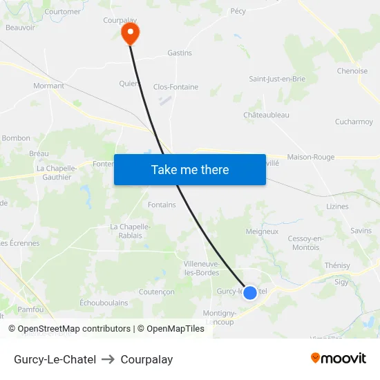 Gurcy-Le-Chatel to Courpalay map