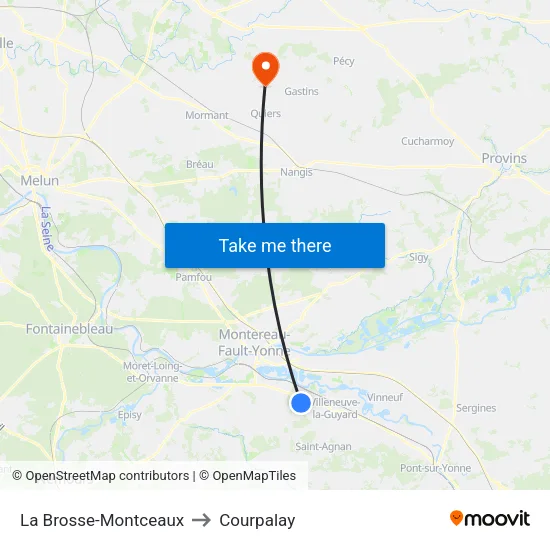 La Brosse-Montceaux to Courpalay map