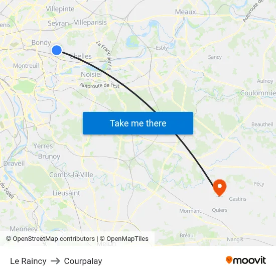 Le Raincy to Courpalay map