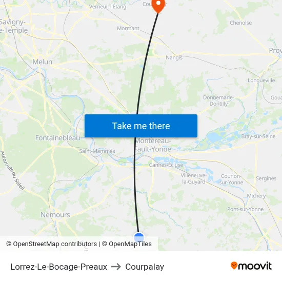 Lorrez-Le-Bocage-Preaux to Courpalay map