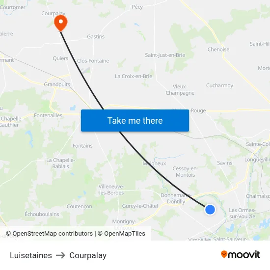 Luisetaines to Courpalay map
