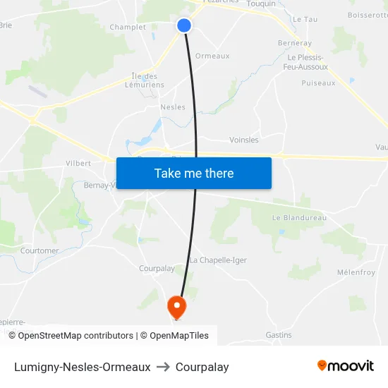 Lumigny-Nesles-Ormeaux to Courpalay map