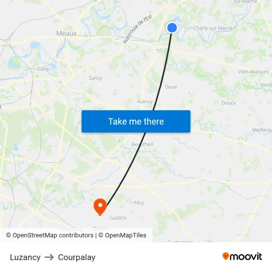 Luzancy to Courpalay map
