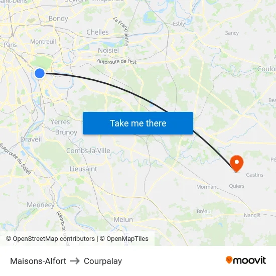 Maisons-Alfort to Courpalay map