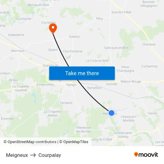 Meigneux to Courpalay map
