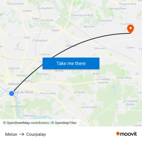 Melun to Courpalay map