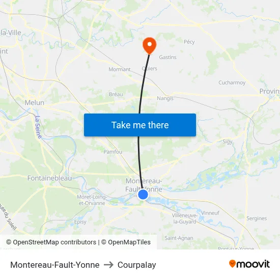 Montereau-Fault-Yonne to Courpalay map