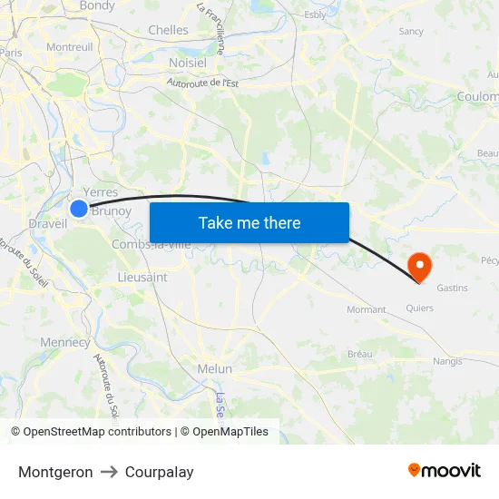 Montgeron to Courpalay map