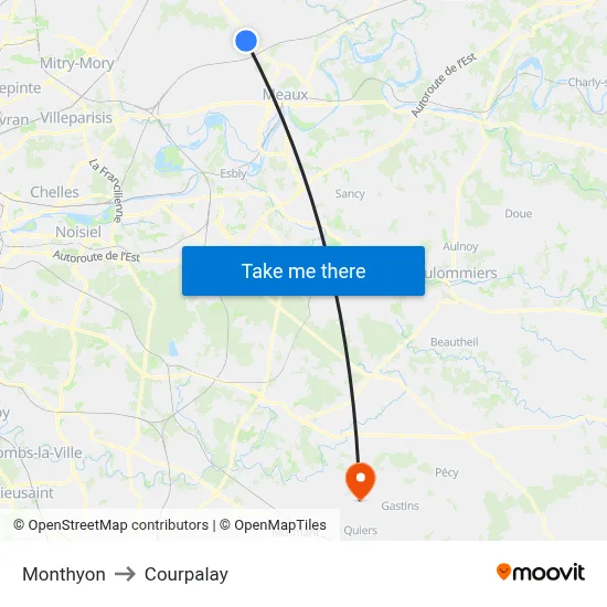 Monthyon to Courpalay map