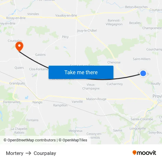 Mortery to Courpalay map