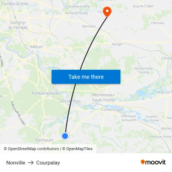 Nonville to Courpalay map
