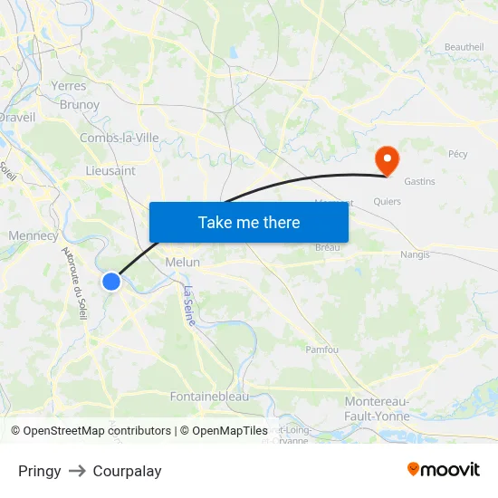 Pringy to Courpalay map