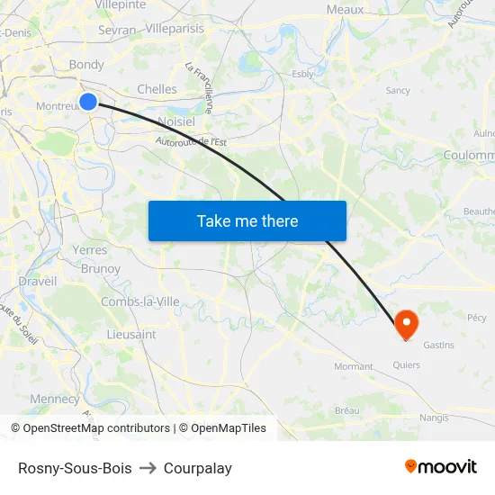 Rosny-Sous-Bois to Courpalay map