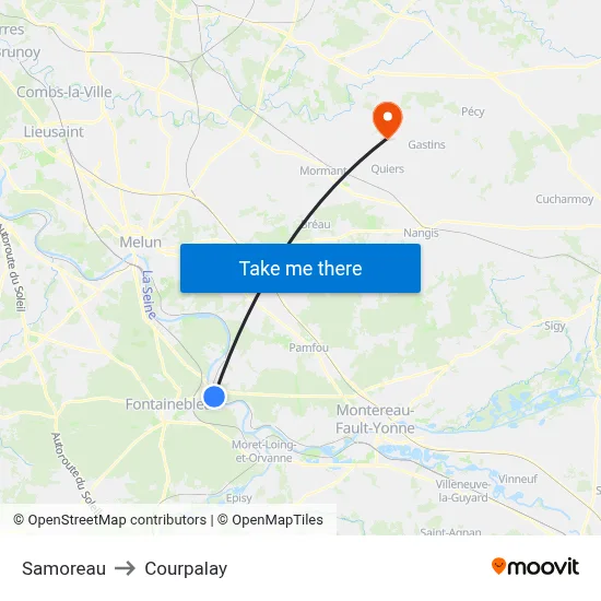 Samoreau to Courpalay map