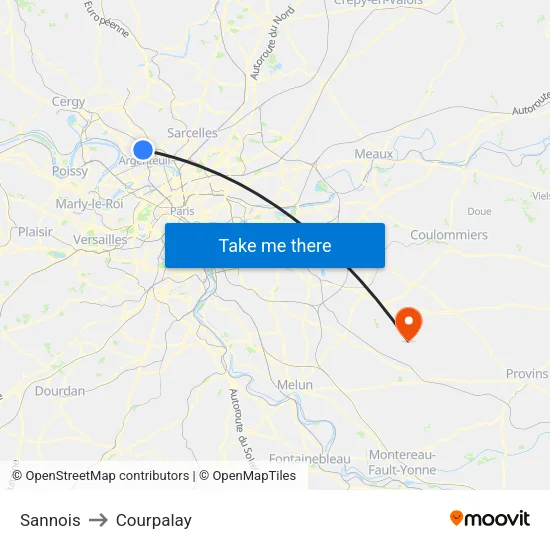 Sannois to Courpalay map