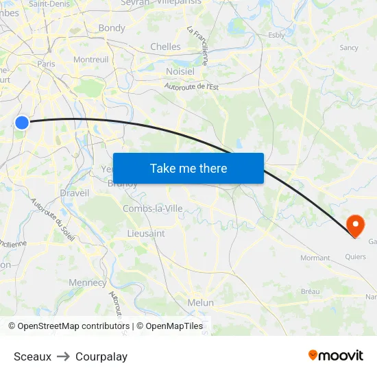 Sceaux to Courpalay map