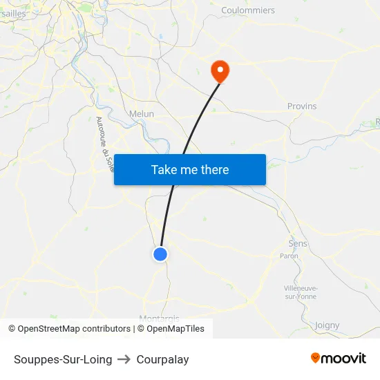 Souppes-Sur-Loing to Courpalay map