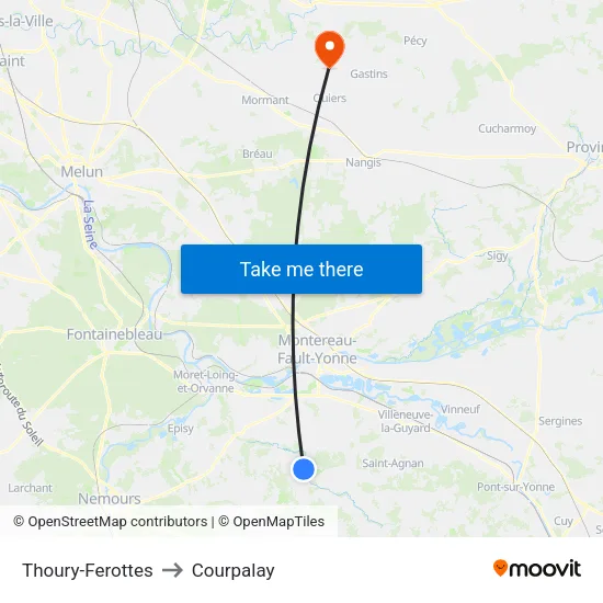 Thoury-Ferottes to Courpalay map