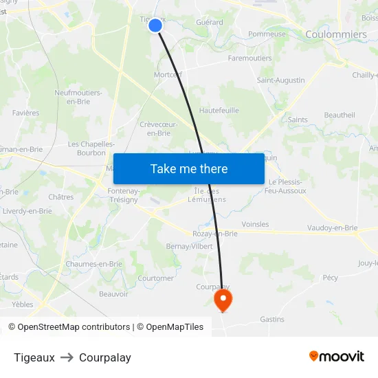 Tigeaux to Courpalay map