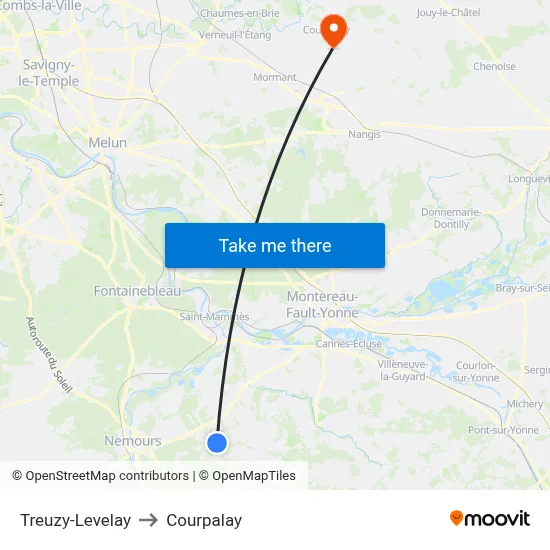 Treuzy-Levelay to Courpalay map