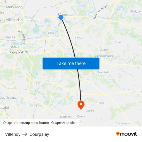 Villenoy to Courpalay map