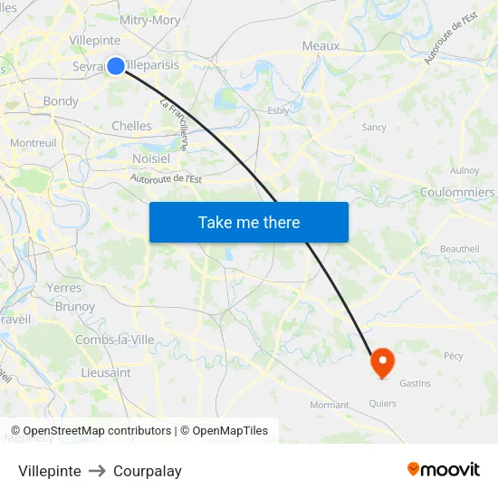 Villepinte to Courpalay map