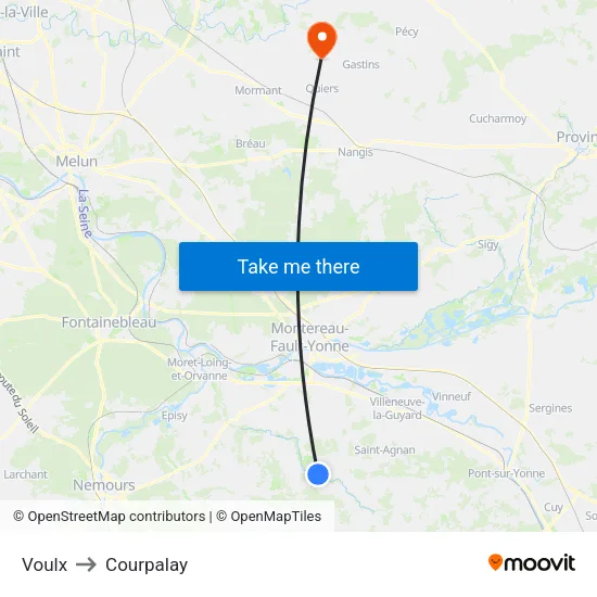 Voulx to Courpalay map