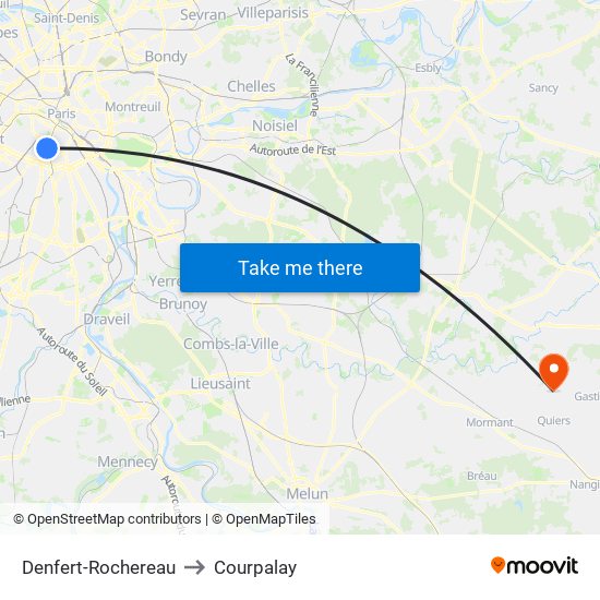 Denfert-Rochereau to Courpalay map